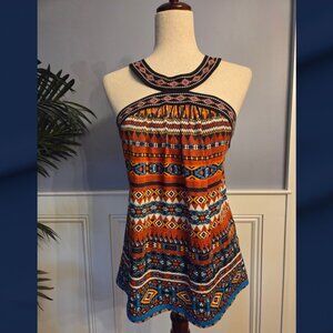 LAUNDRY/SHELLI SEGAL LOS ANGELES  Aztec Print Halter Top W/Sexy T-Back